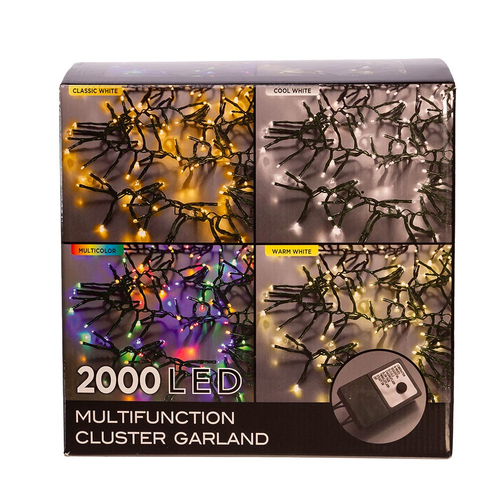 Kurt Adler 2000-Light 65-Foot Cluster Garland with Cool White LED Lights